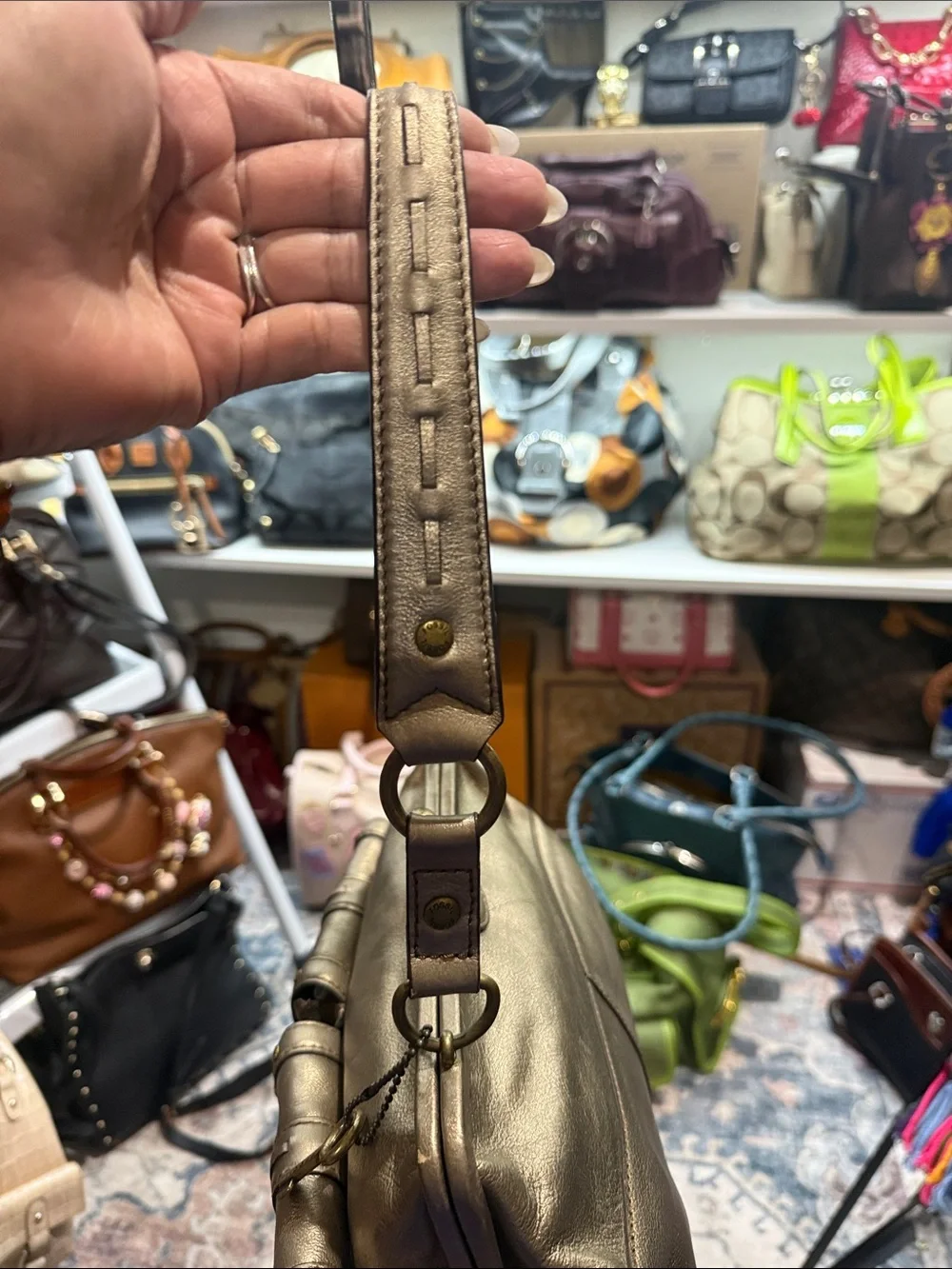 Fossil Vintage Kiss lock Metallic Bronze shoulder Bag with Front Flap Pockets